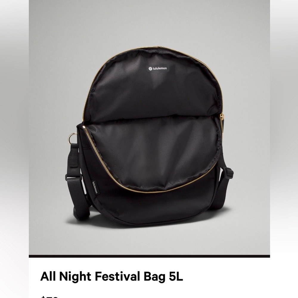 Lululemon Athletica Black All Night Festival Bag 5L. Like new condition!